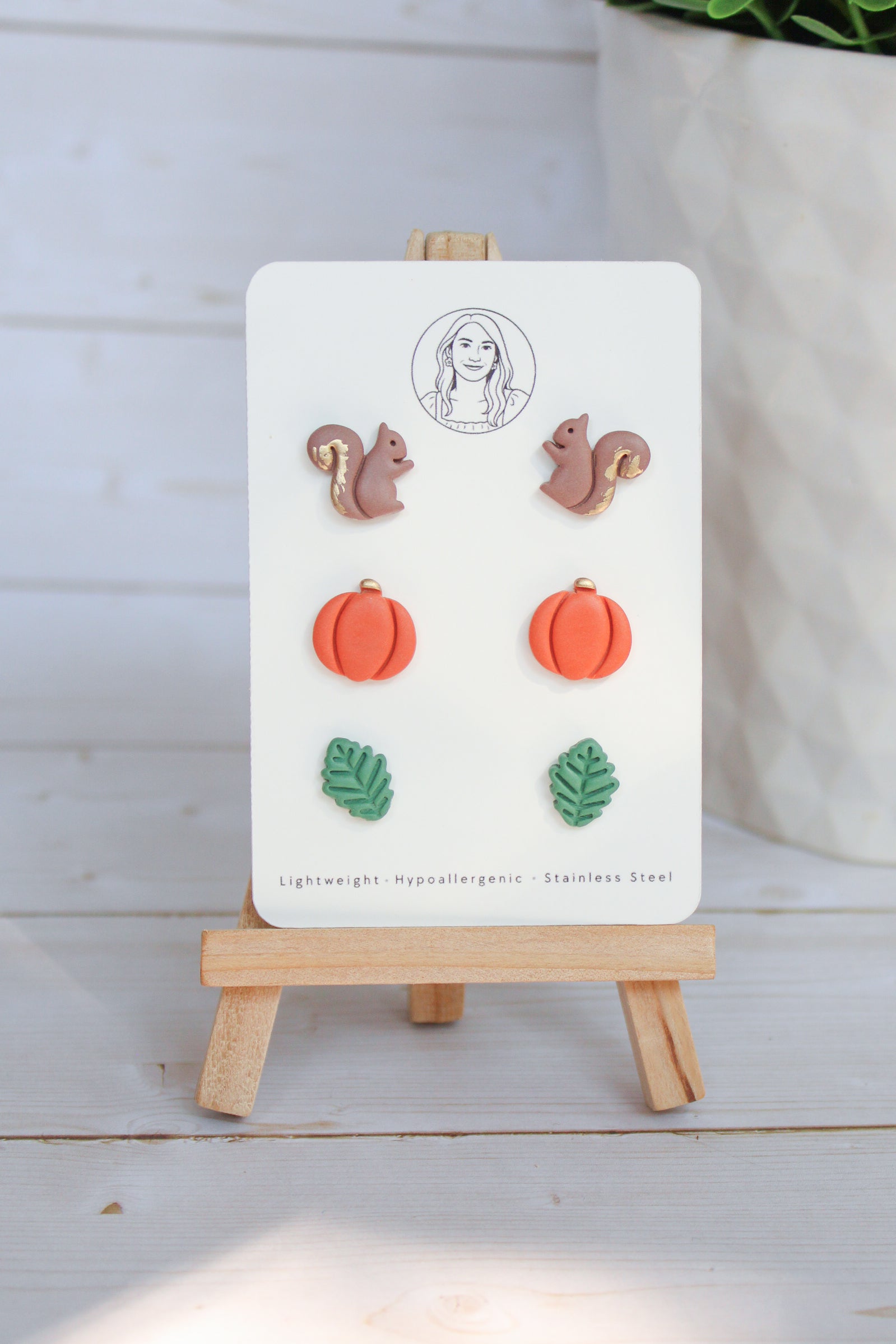 WA15 Whimsical Autumn Stud pack | Cute Squirrel Pumpkin Leaf Earrings | Handmade Polymer Clay Jewelry | Lightweight
