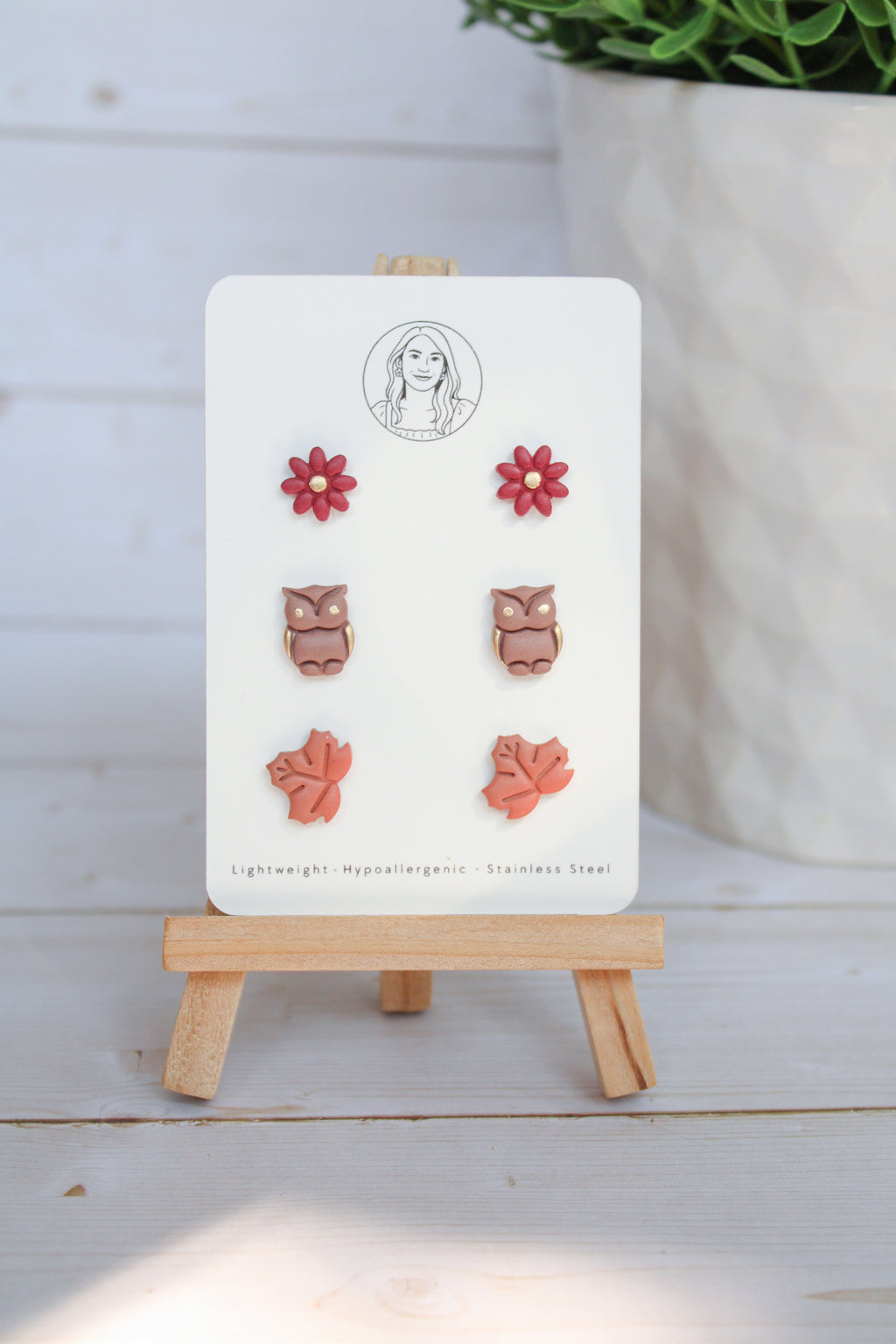 WA16 Whimsical Autumn Stud pack | Cute Flower Owl Leaf Earrings | Handmade Polymer Clay Jewelry | Lightweight