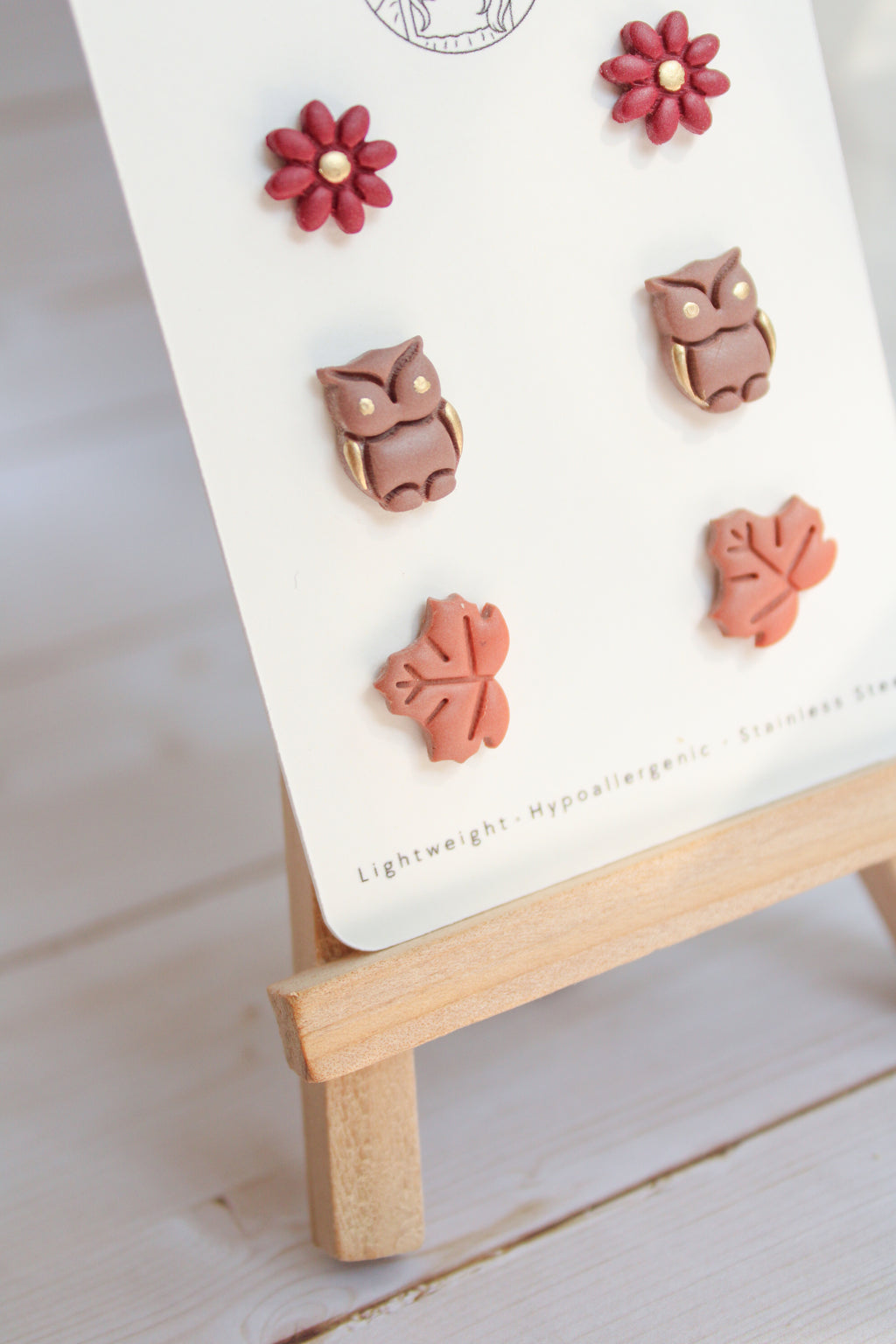 WA16 Whimsical Autumn Stud pack | Cute Flower Owl Leaf Earrings | Handmade Polymer Clay Jewelry | Lightweight