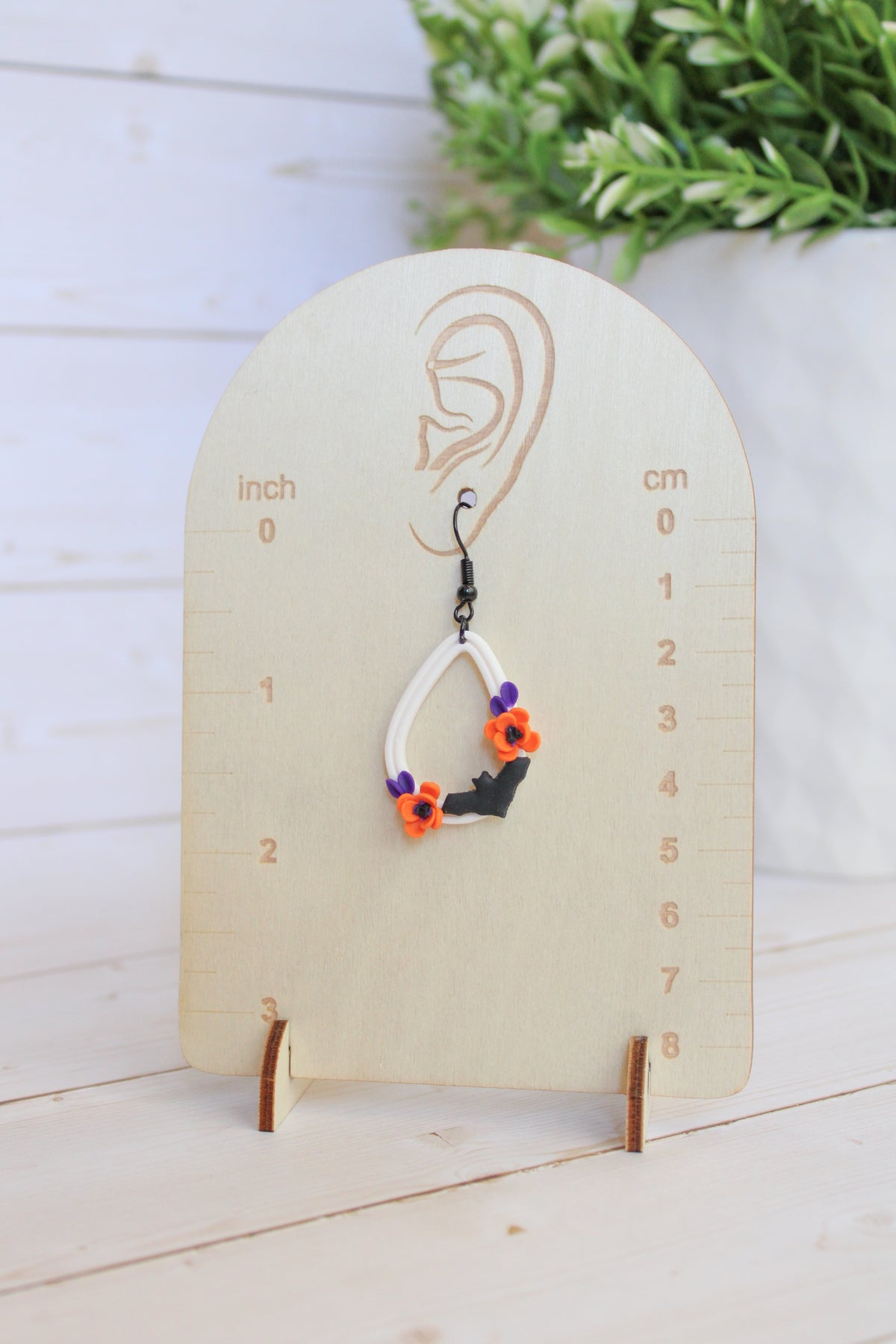 LH4 Floral Bat Earrings – Cute Halloween Polymer Clay Lightweight Dangle Earrings | Hypoallergenic Stainless Steel | Gift for Her | Boutique