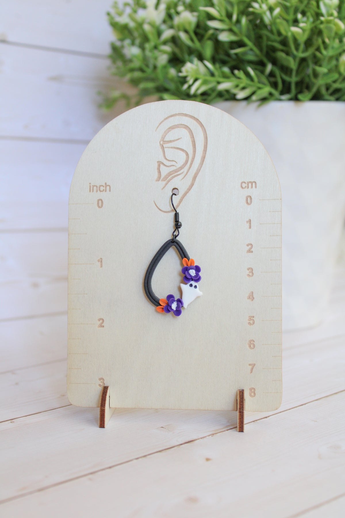 LH5 Floral Ghost Earrings – Cute Halloween Polymer Clay Lightweight Dangle Earrings | Hypoallergenic Stainless Steel | Gift for Her | Boutique