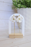 SUZY21 Everyday, Lightweight Floral Earrings, Handmade Polymer Clay Jewelry, White & Gold