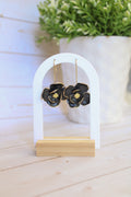 SUZY20 Everyday, Lightweight Floral Earrings, Handmade Polymer Clay Jewelry, Black & Gold