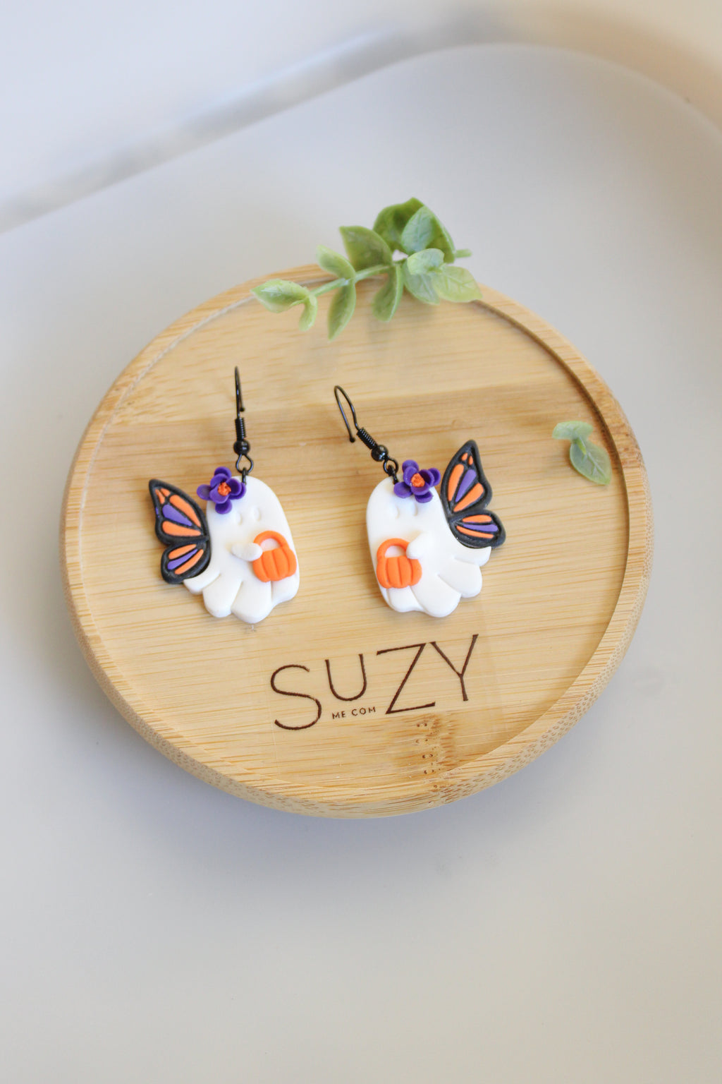 LH3 Monarch Ghost Butterfly Pumpkin Earrings – Cute Halloween Polymer Clay Lightweight Dangle Earrings | Hypoallergenic Stainless Steel | Gift for Her | Boutique