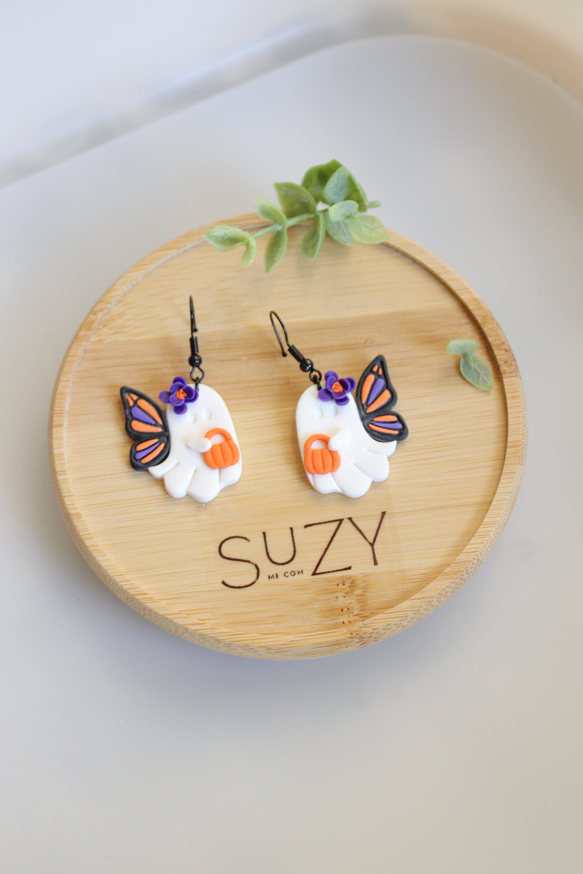 LH3 Monarch Ghost Butterfly Pumpkin Earrings – Cute Halloween Polymer Clay Lightweight Dangle Earrings | Hypoallergenic Stainless Steel | Gift for Her | Boutique