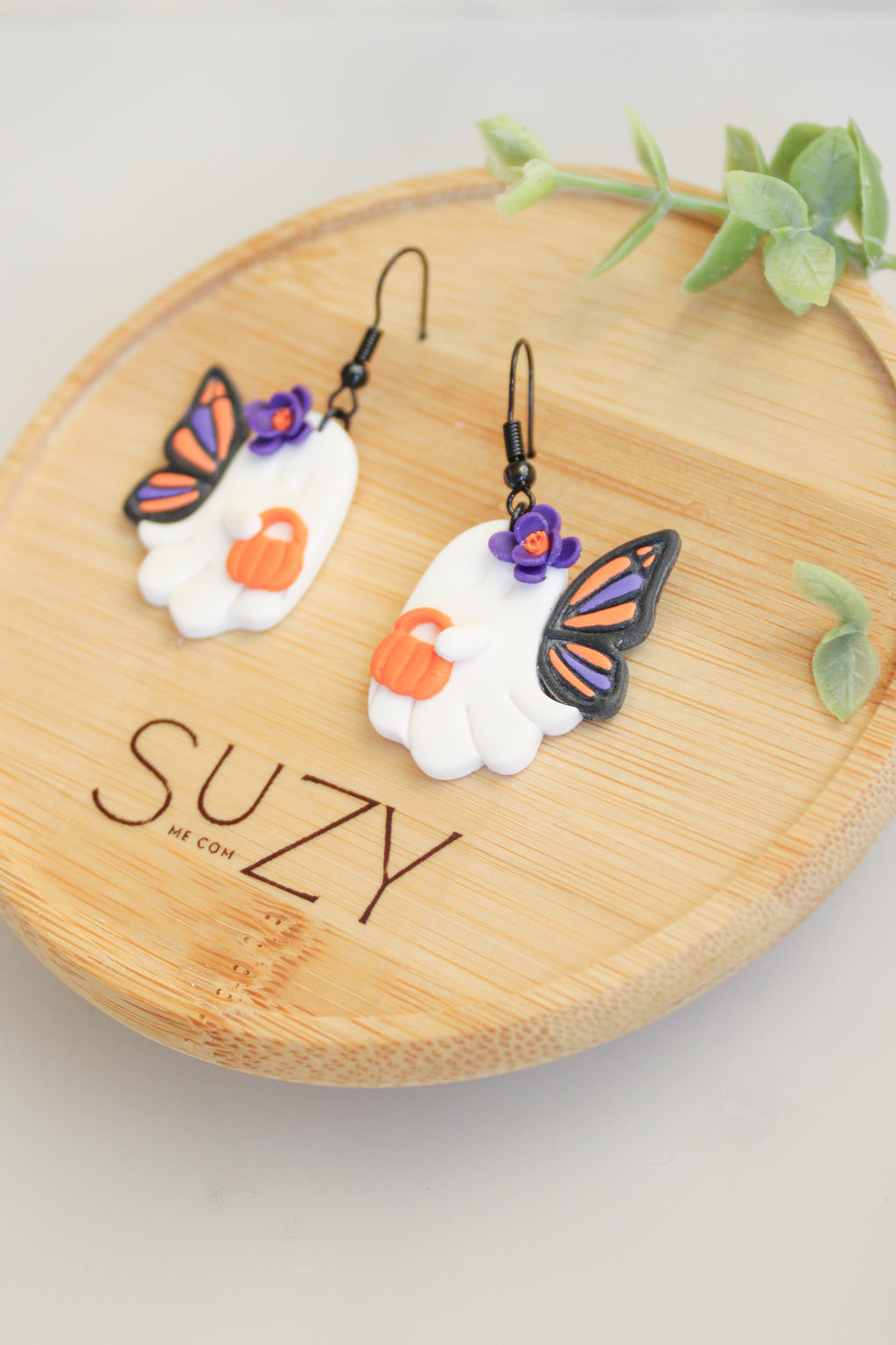 LH3 Monarch Ghost Butterfly Pumpkin Earrings – Cute Halloween Polymer Clay Lightweight Dangle Earrings | Hypoallergenic Stainless Steel | Gift for Her | Boutique