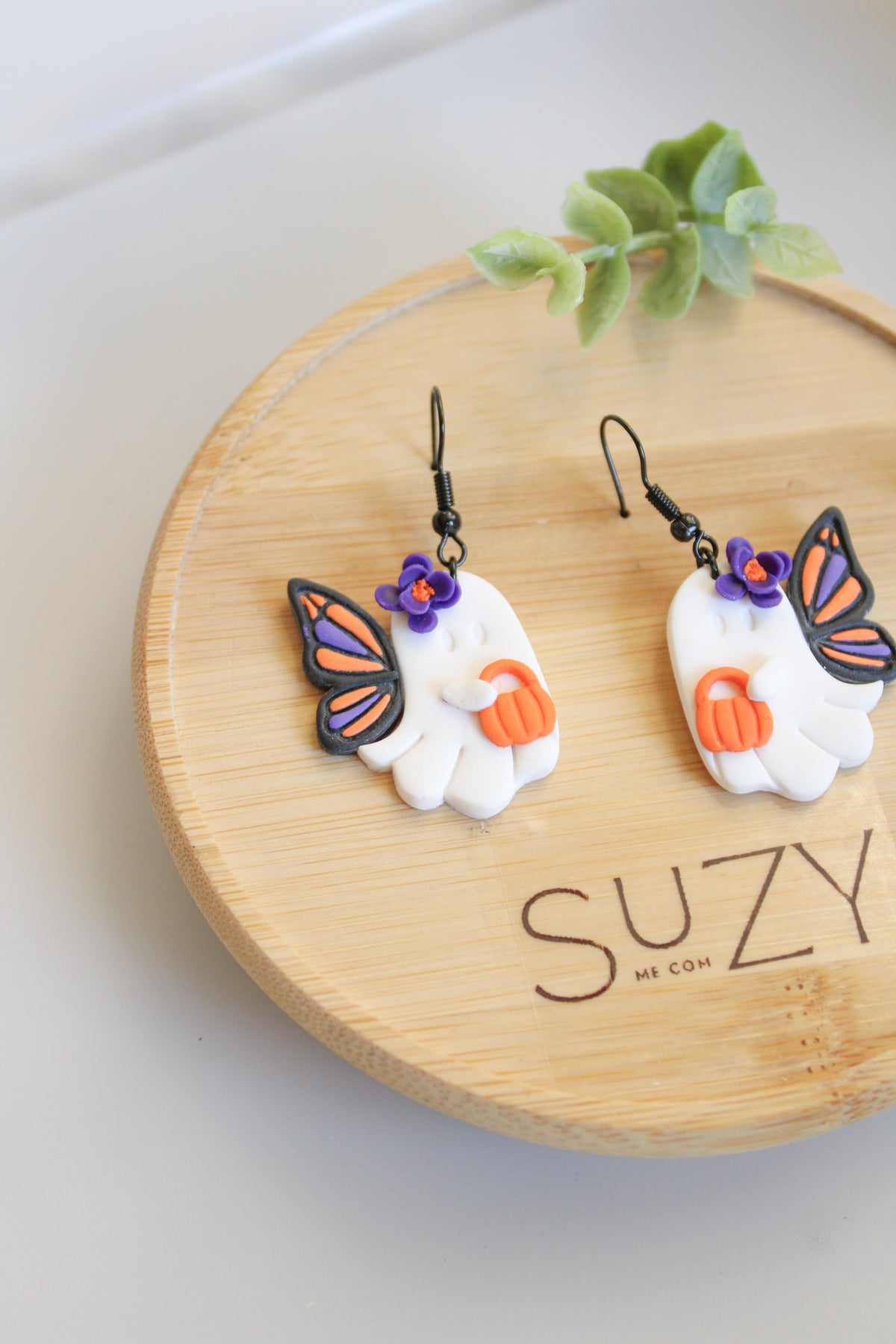 LH3 Monarch Ghost Butterfly Pumpkin Earrings – Cute Halloween Polymer Clay Lightweight Dangle Earrings | Hypoallergenic Stainless Steel | Gift for Her | Boutique