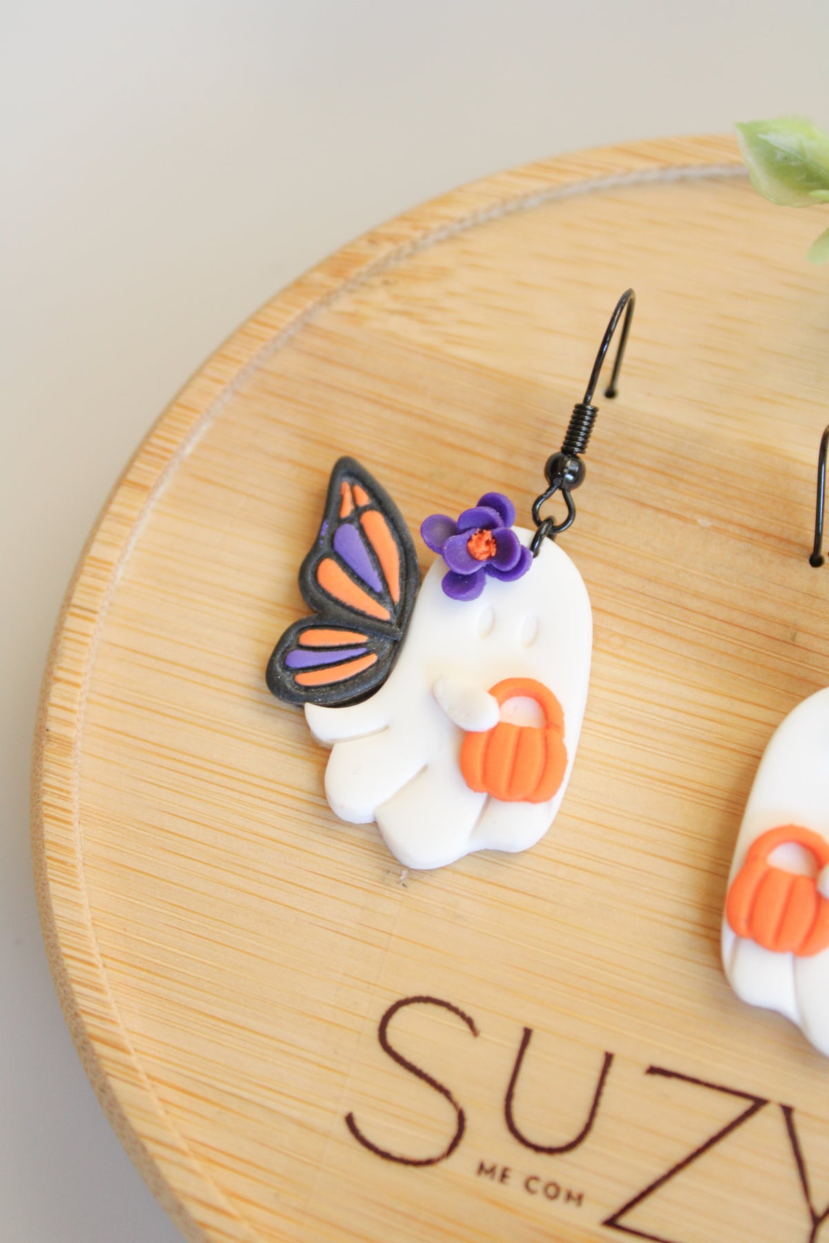 LH3 Monarch Ghost Butterfly Pumpkin Earrings – Cute Halloween Polymer Clay Lightweight Dangle Earrings | Hypoallergenic Stainless Steel | Gift for Her | Boutique