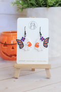 LH3 Monarch Ghost Butterfly Pumpkin Earrings – Cute Halloween Polymer Clay Lightweight Dangle Earrings | Hypoallergenic Stainless Steel | Gift for Her | Boutique