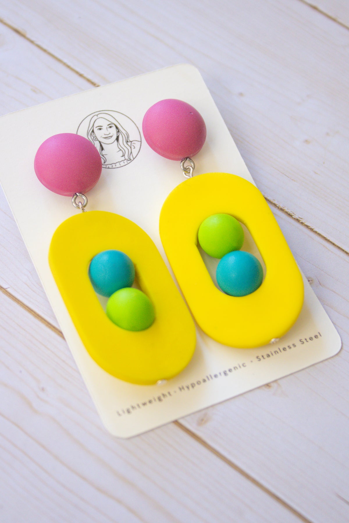 RR6 Color Me Happy – Bright Yellow Geometric Statement Dangle Earrings | Handmade Polymer Clay Hypoallergenic | Boutique Gift