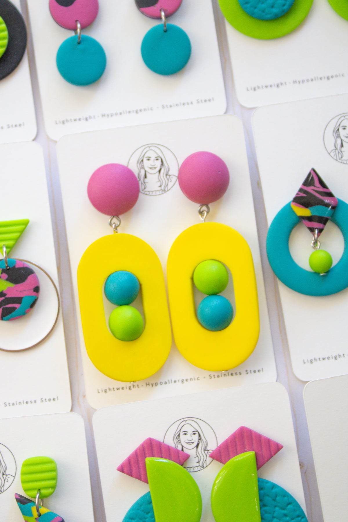 RR6 Color Me Happy – Bright Yellow Geometric Statement Dangle Earrings | Handmade Polymer Clay Hypoallergenic | Boutique Gift