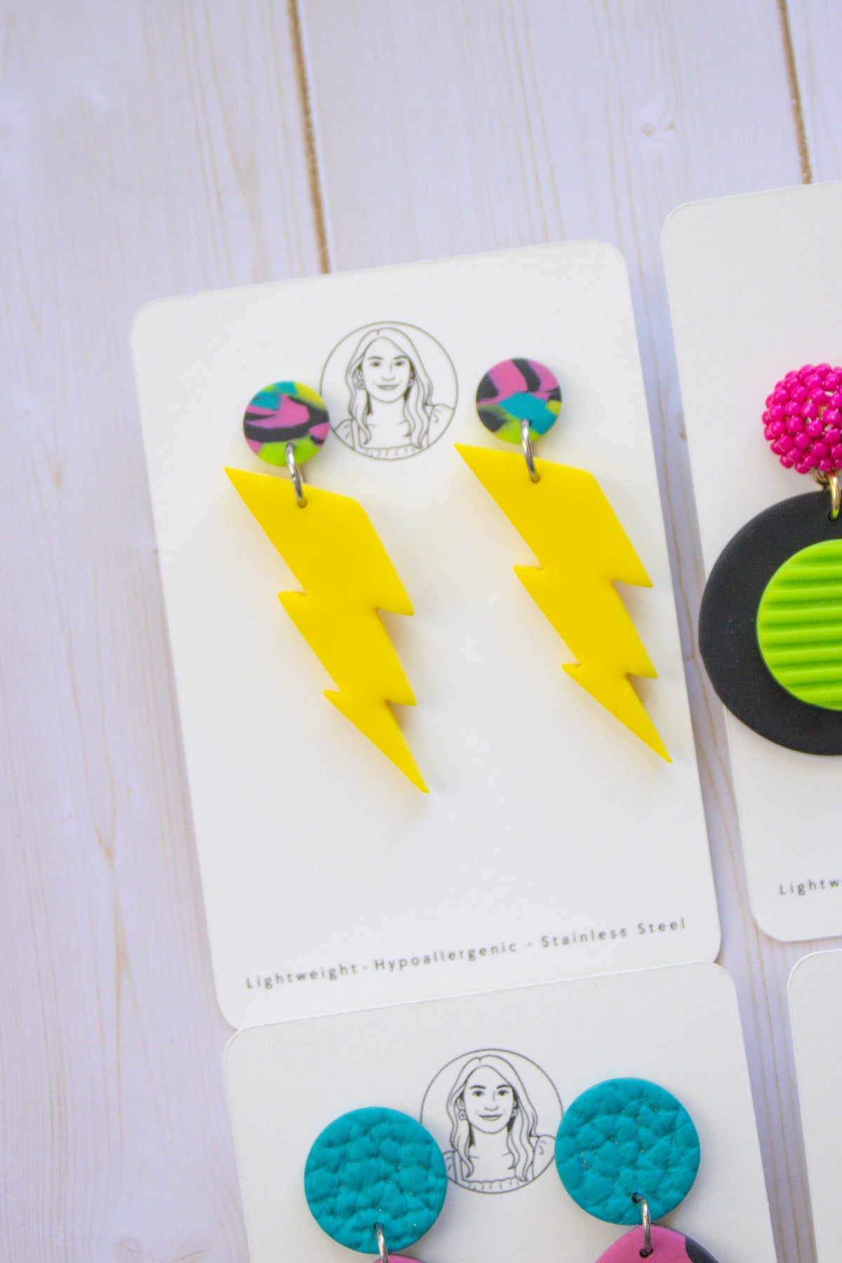 RR7 Electric Avenue – Yellow Lightning Bolt 80s 90s Inspired Earrings | Handmade Polymer Clay Hypoallergenic | Boutique Gift