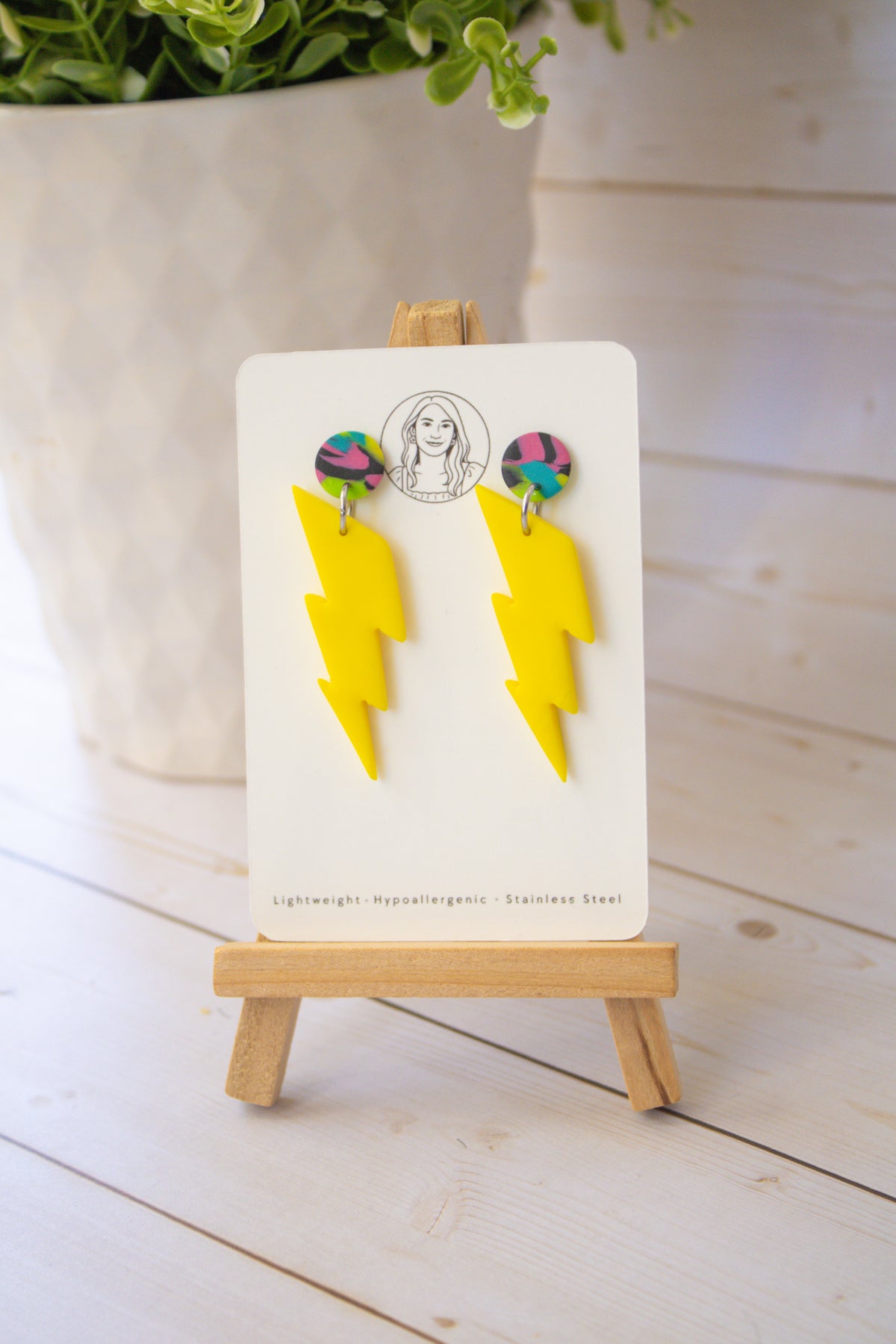 RR7 Electric Avenue – Yellow Lightning Bolt 80s 90s Inspired Earrings | Handmade Polymer Clay Hypoallergenic | Boutique Gift
