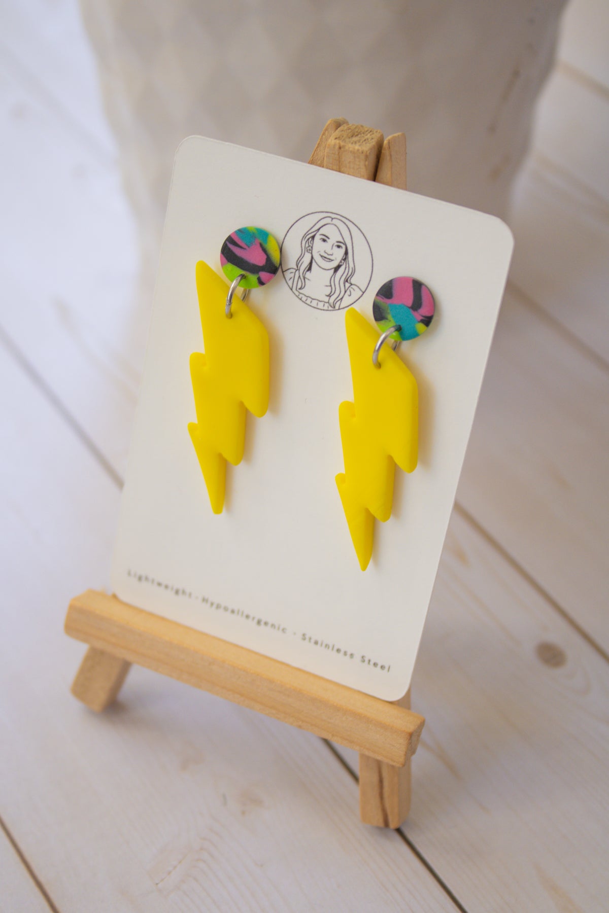 RR7 Electric Avenue – Yellow Lightning Bolt 80s 90s Inspired Earrings | Handmade Polymer Clay Hypoallergenic | Boutique Gift