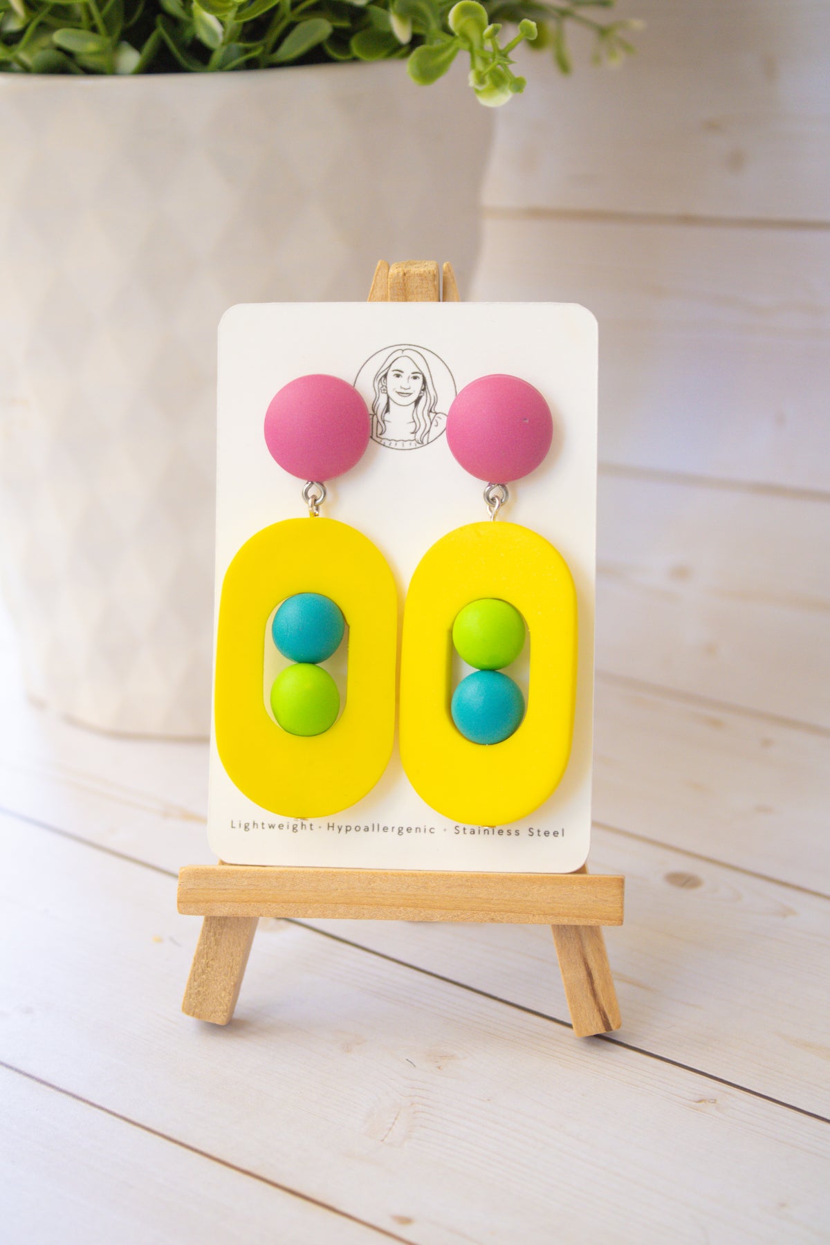 RR6 Color Me Happy – Bright Yellow Geometric Statement Dangle Earrings | Handmade Polymer Clay Hypoallergenic | Boutique Gift