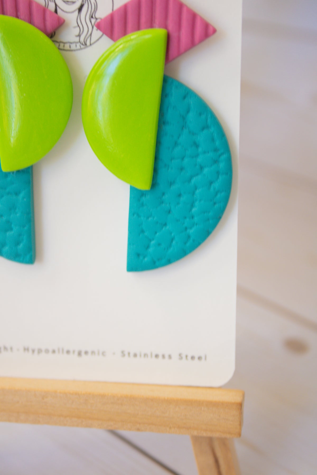 RR8 Geometric Groove – Pink Lime Green & Turquoise Retro Statement Earrings | Handmade Polymer Clay Hypoallergenic | Boutique Gift
