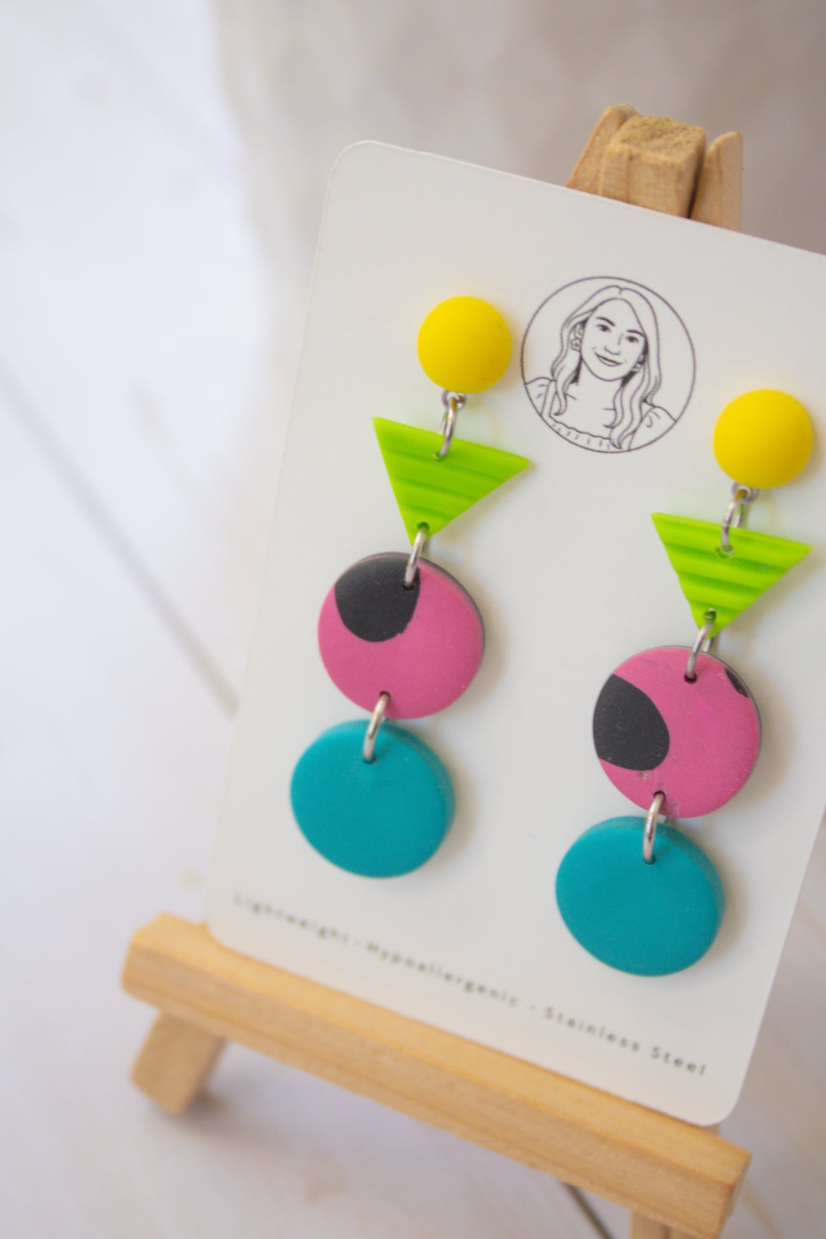 RR1 Neon Pop – 80s 90s Inspired Colorful Geometric Dangle Earrings | Handmade Polymer Clay Hypoallergenic | Boutique Gift