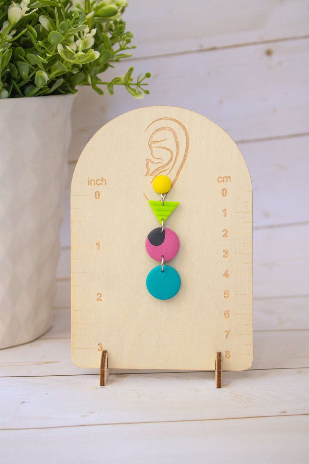 RR1 Neon Pop – 80s 90s Inspired Colorful Geometric Dangle Earrings | Handmade Polymer Clay Hypoallergenic | Boutique Gift
