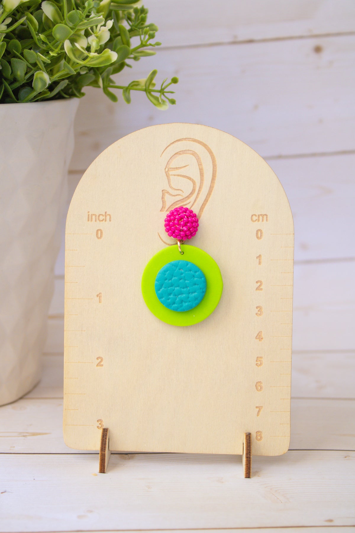 RR2 Electric Disco – Hot Pink & Lime Green Retro Circle Statement Earrings | Handmade Polymer Clay Hypoallergenic | Boutique Gift