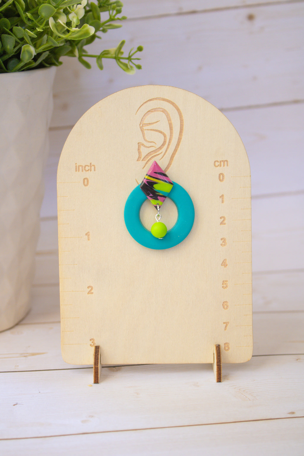 RR3 Totally Turquoise – 80s 90S Inspired Geometric Hoop Dangle Earrings | Handmade Polymer Clay Hypoallergenic | Boutique Gift