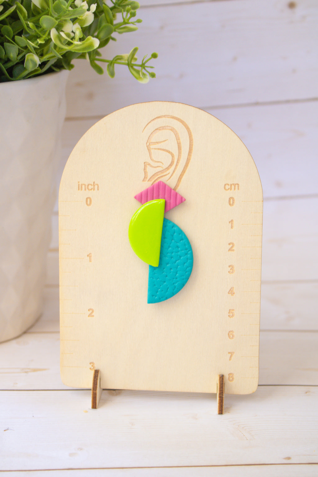 RR8 Geometric Groove – Pink Lime Green & Turquoise Retro Statement Earrings | Handmade Polymer Clay Hypoallergenic | Boutique Gift
