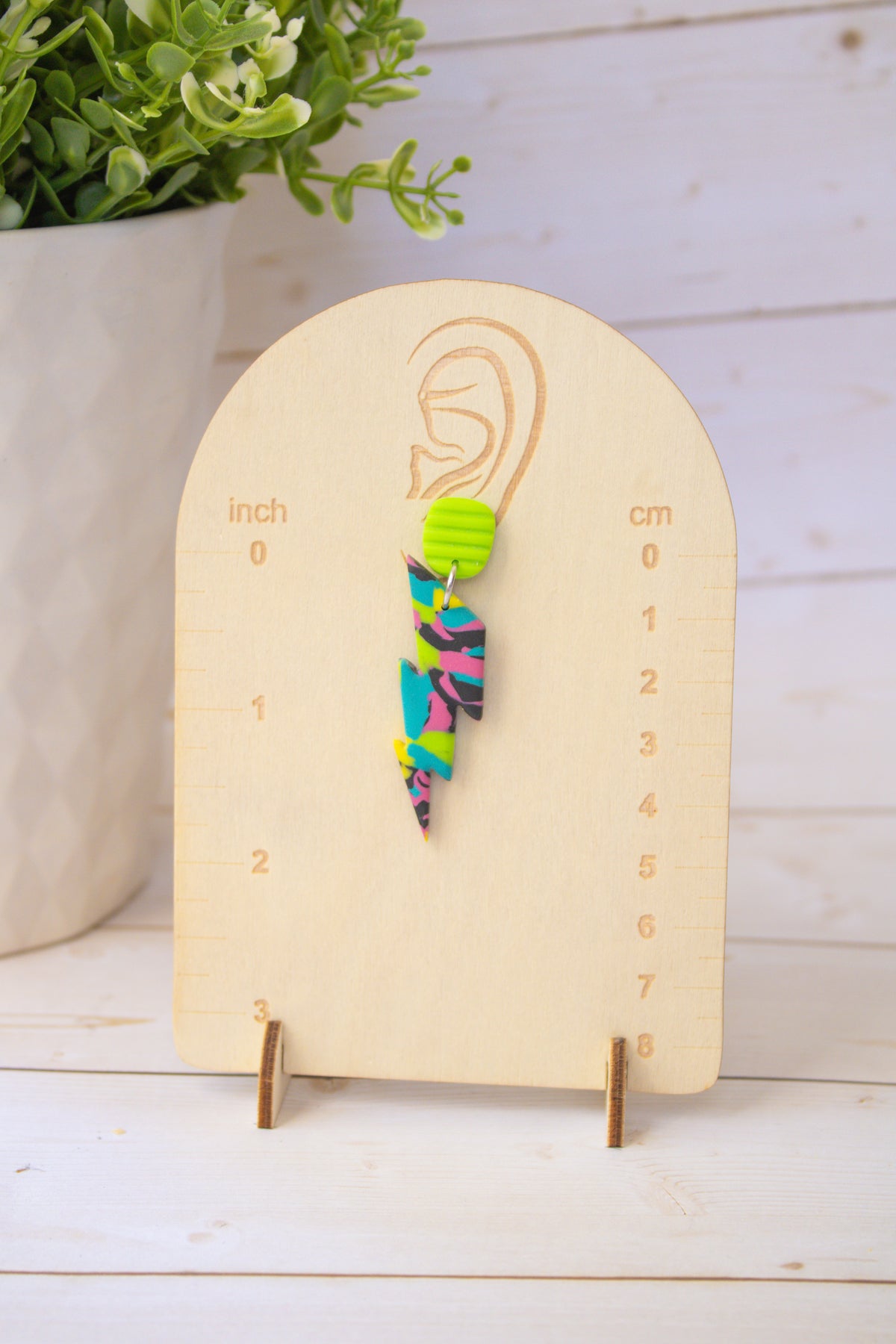 RR11 Neon Flash – Colorful Abstract Lightning Bolt Statement Earrings | Handmade Polymer Clay Hypoallergenic | Boutique Gift