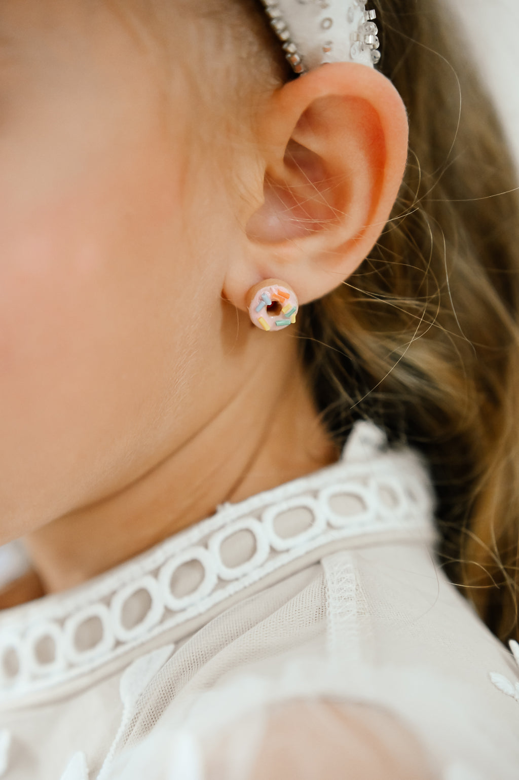 DN3 Donut Earrings – Cute Food Jewelry – Polymer Clay STUDS – Chocolate Strawberry Vanilla – Kawaii Dessert Gift, Teens, Kids, Hypoallergenic