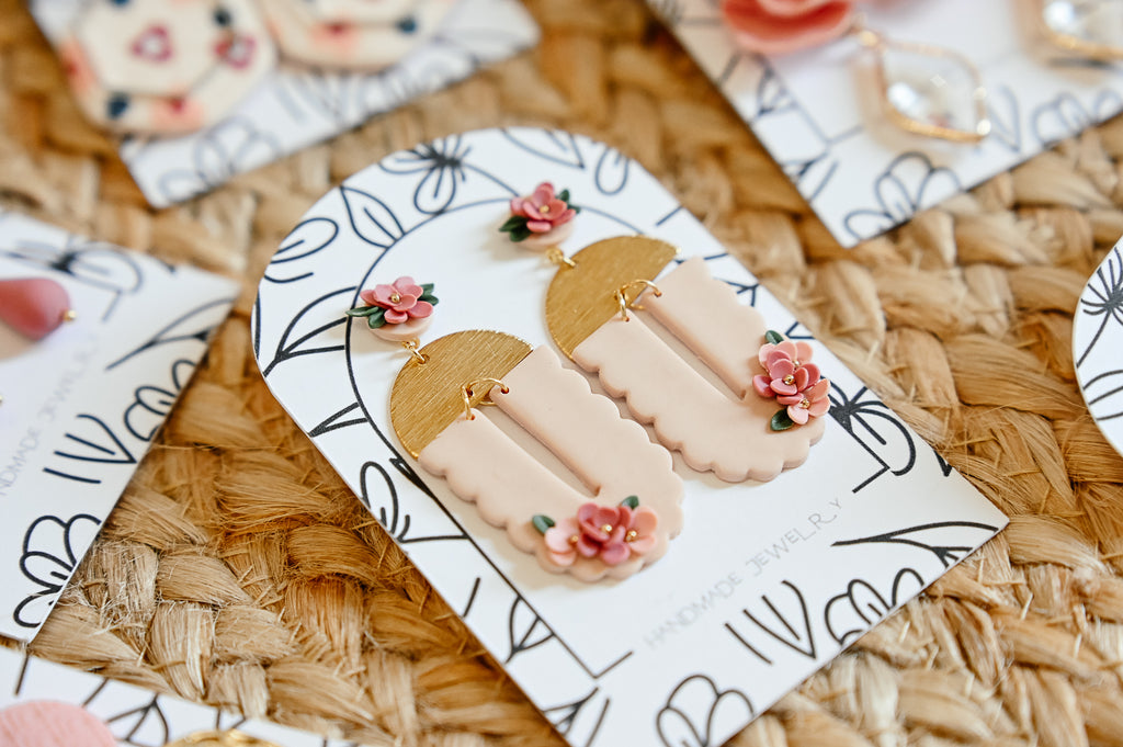 RV8 Blush Garden Floral Earrings – Lightweight Statement Jewelry, Boutique Gift for Her