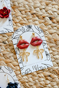 L1 Heart Inspired Earrings, Handmade Polymer Clay Jewelry, Neutral Soft Tones, Red lips