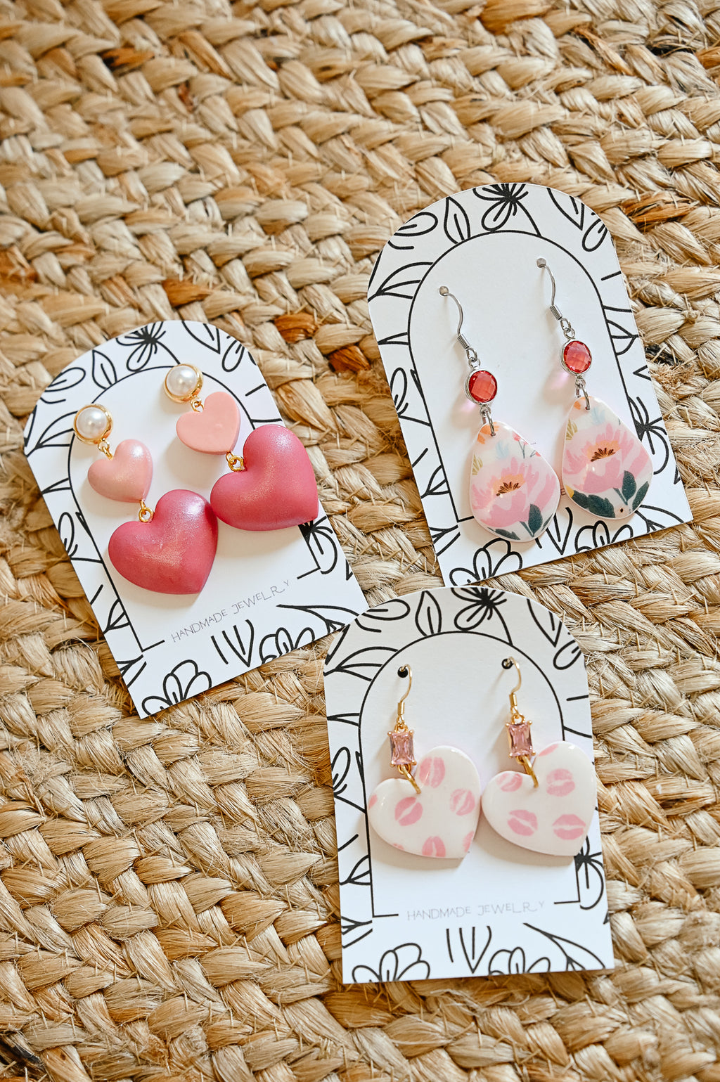 L5 Heart Inspired Earrings, Handmade Polymer Clay Jewelry, Neutral Soft Tones, Red, PINK