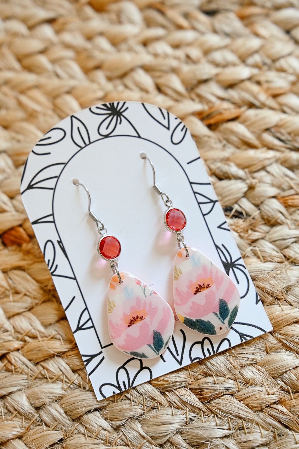 PLF8 Pink Coral Geo Bloom Dangle Earrings – Lightweight Polymer Clay Statement Jewelry, Glass Crystal