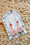 PLF8 Pink Coral Geo Bloom Dangle Earrings – Lightweight Polymer Clay Statement Jewelry, Glass Crystal