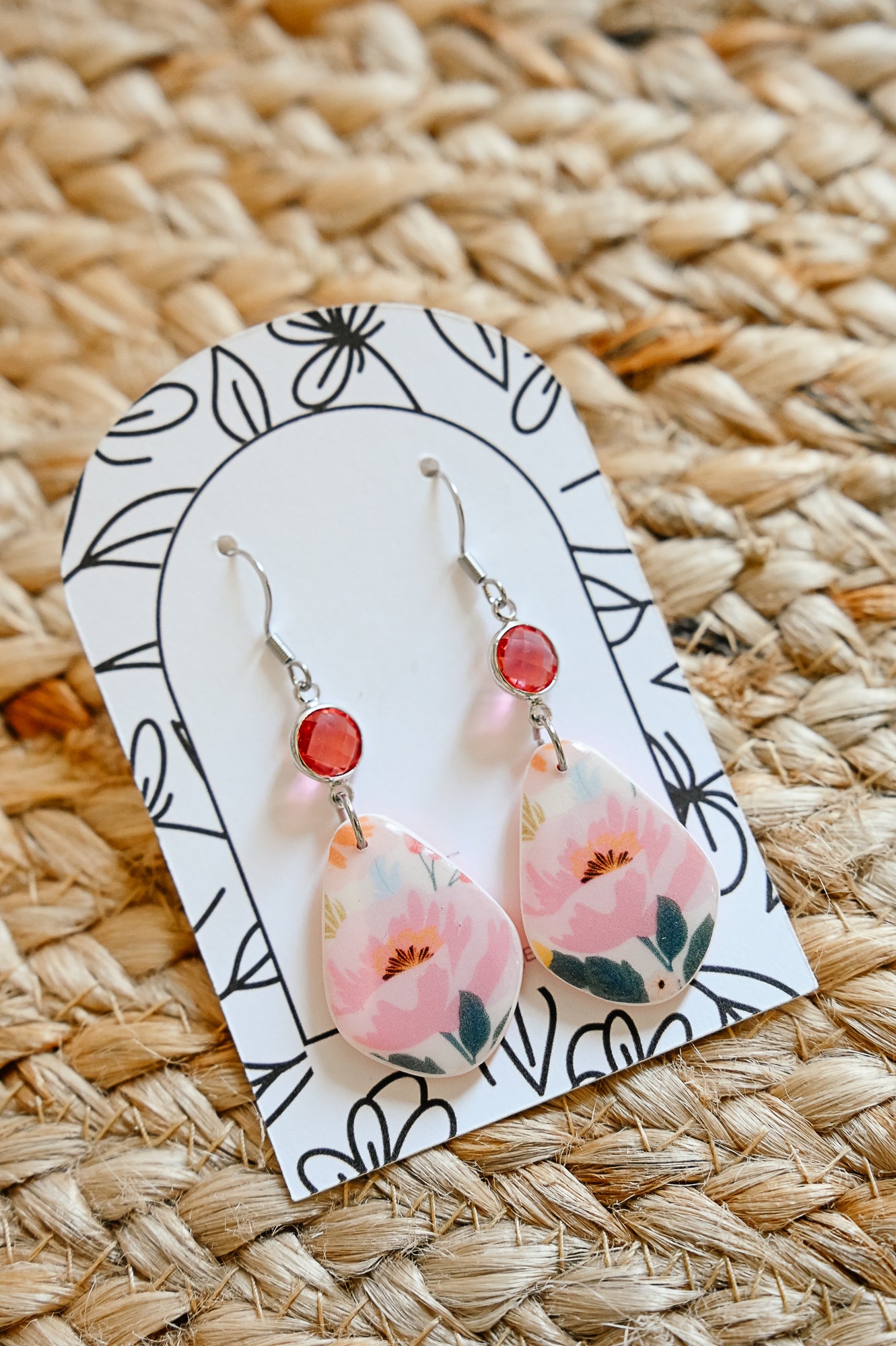 PLF8 Pink Coral Geo Bloom Dangle Earrings – Lightweight Polymer Clay Statement Jewelry, Glass Crystal