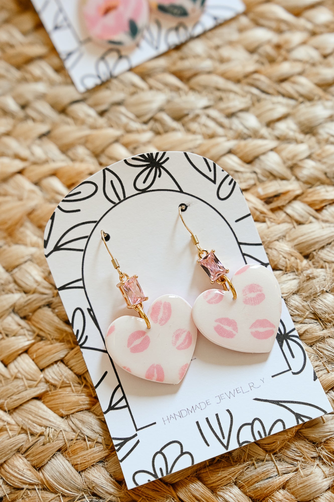 L10 Heart Inspired Earrings, Handmade Polymer Clay Jewelry, Neutral Soft Tones, Red