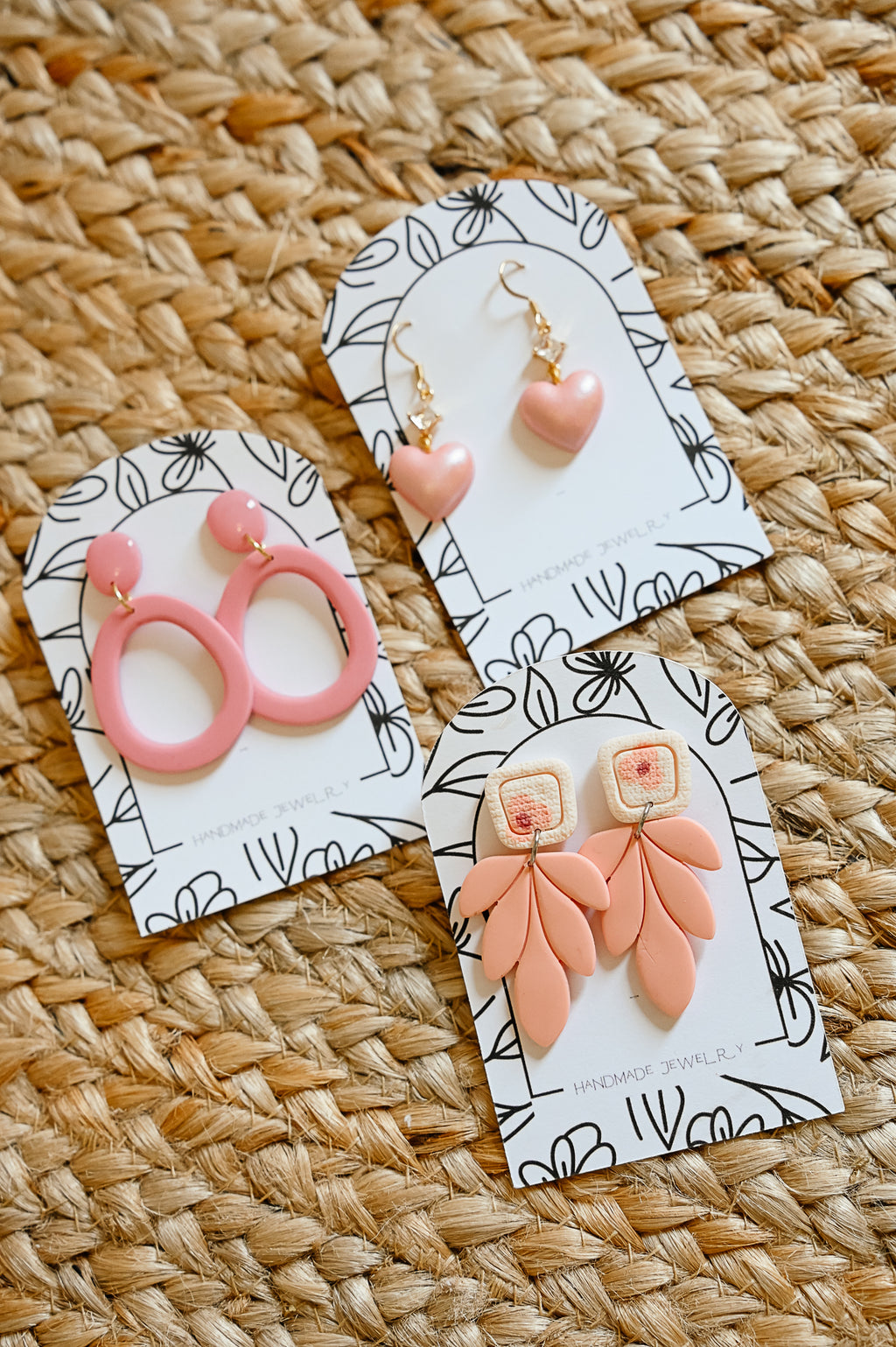 L6 Heart Inspired Earrings, Handmade Polymer Clay Jewelry, Neutral Soft Tones, Red, PINK