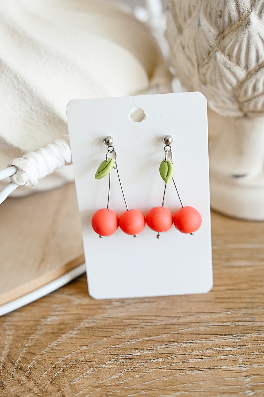 FR11 Fruit Inspired Earrings - Cherries, Lightweight Statement Jewelry, Boutique Gift for Her