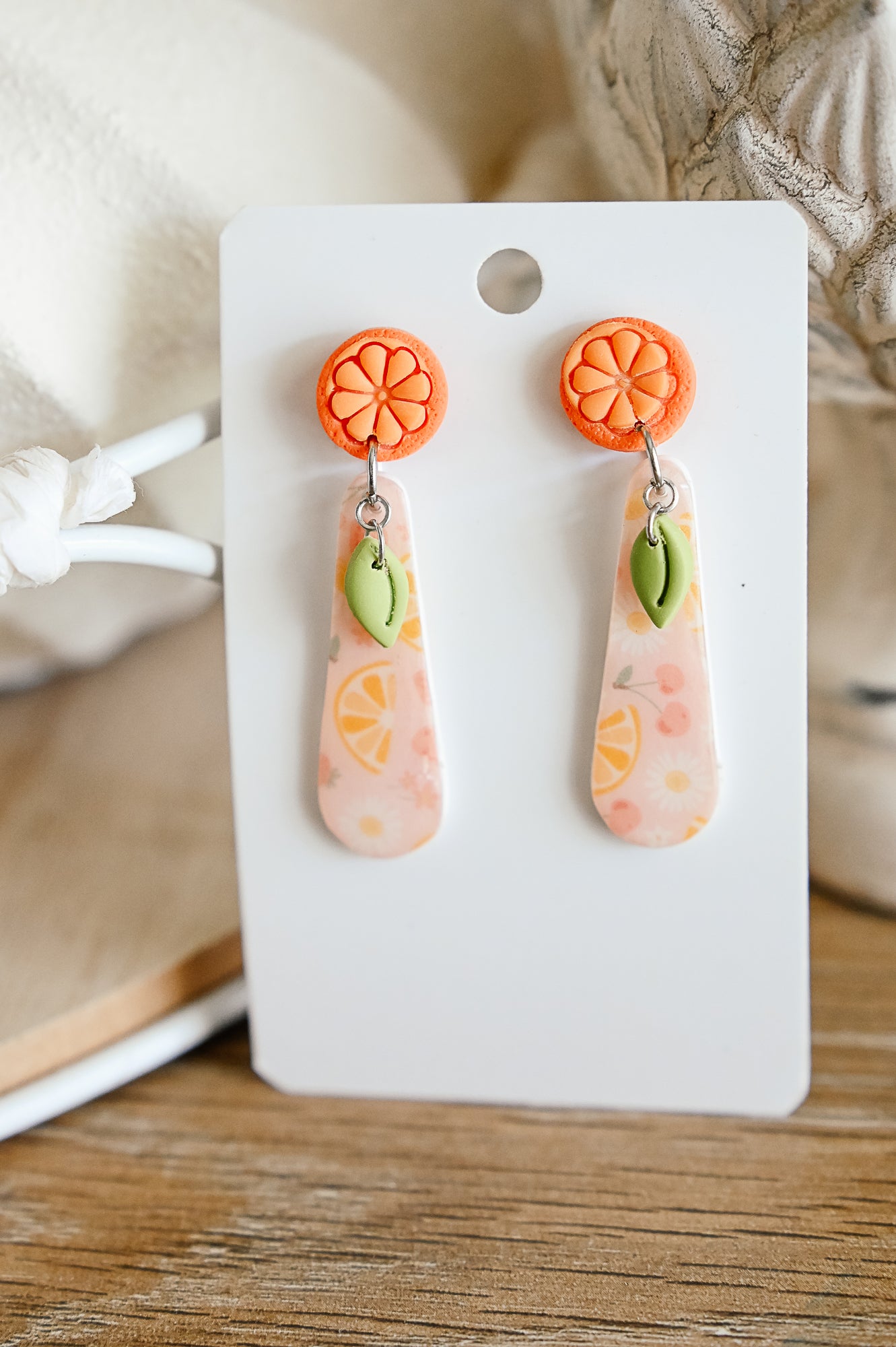 FR7 Fruit Inspired Earrings - Orange, Lightweight Statement Jewelry, Boutique Gift for Her