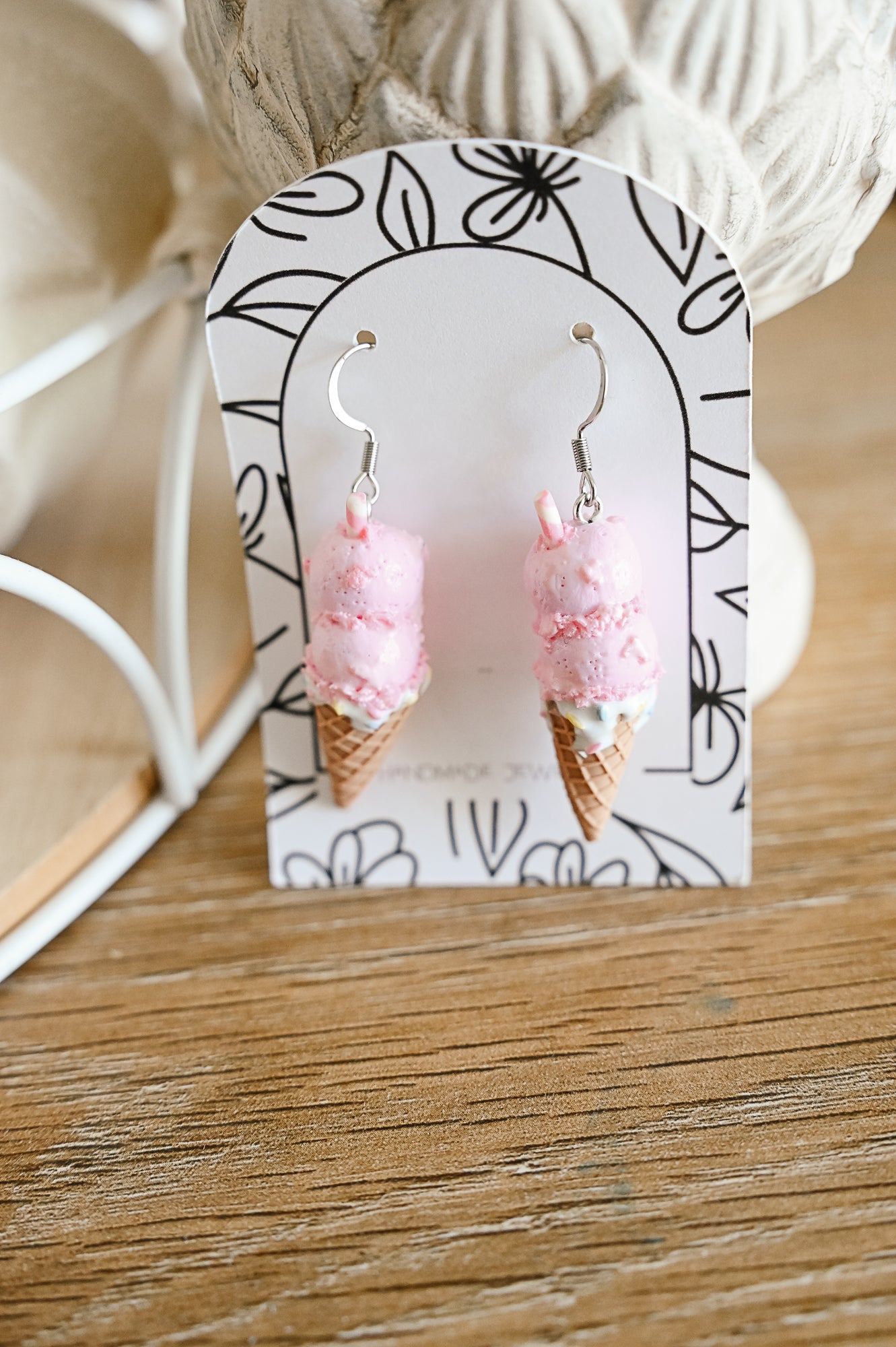 IC4 LARGE Ice Cream Inspired Earrings, Lightweight Handmade Polymer Clay Jewelry, Pink, Fun gifts for her