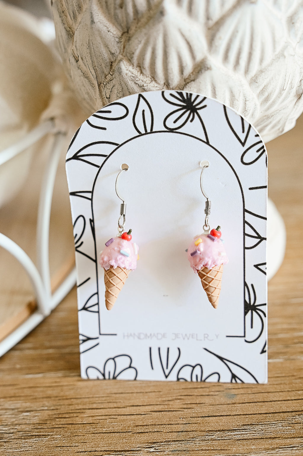 IC2 MEDIUM Ice Cream Inspired Earrings, Lightweight Handmade Polymer Clay Jewelry, Pink, Fun gifts for her