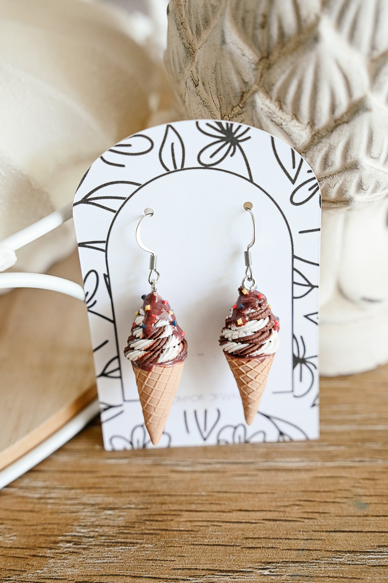 IC4 LARGE Ice Cream Inspired Earrings, Lightweight Handmade Polymer Clay Jewelry, Pink, Fun gifts for her