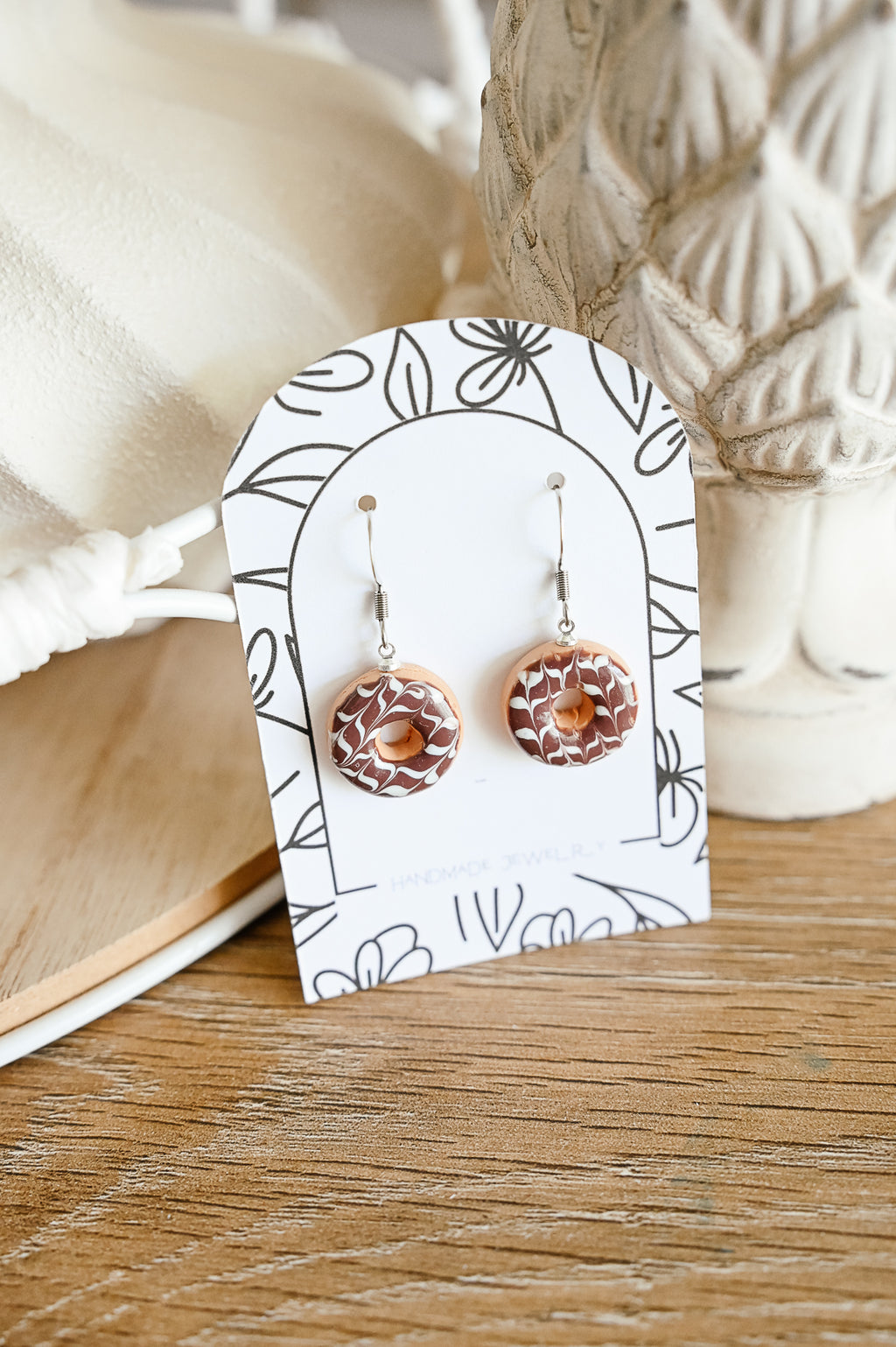 DN2 Donut Earrings – Cute Food Jewelry – Polymer Clay Dangles – Chocolate Strawberry Vanilla – Kawaii Dessert Gift, Teens, Kids, Hypoallergenic