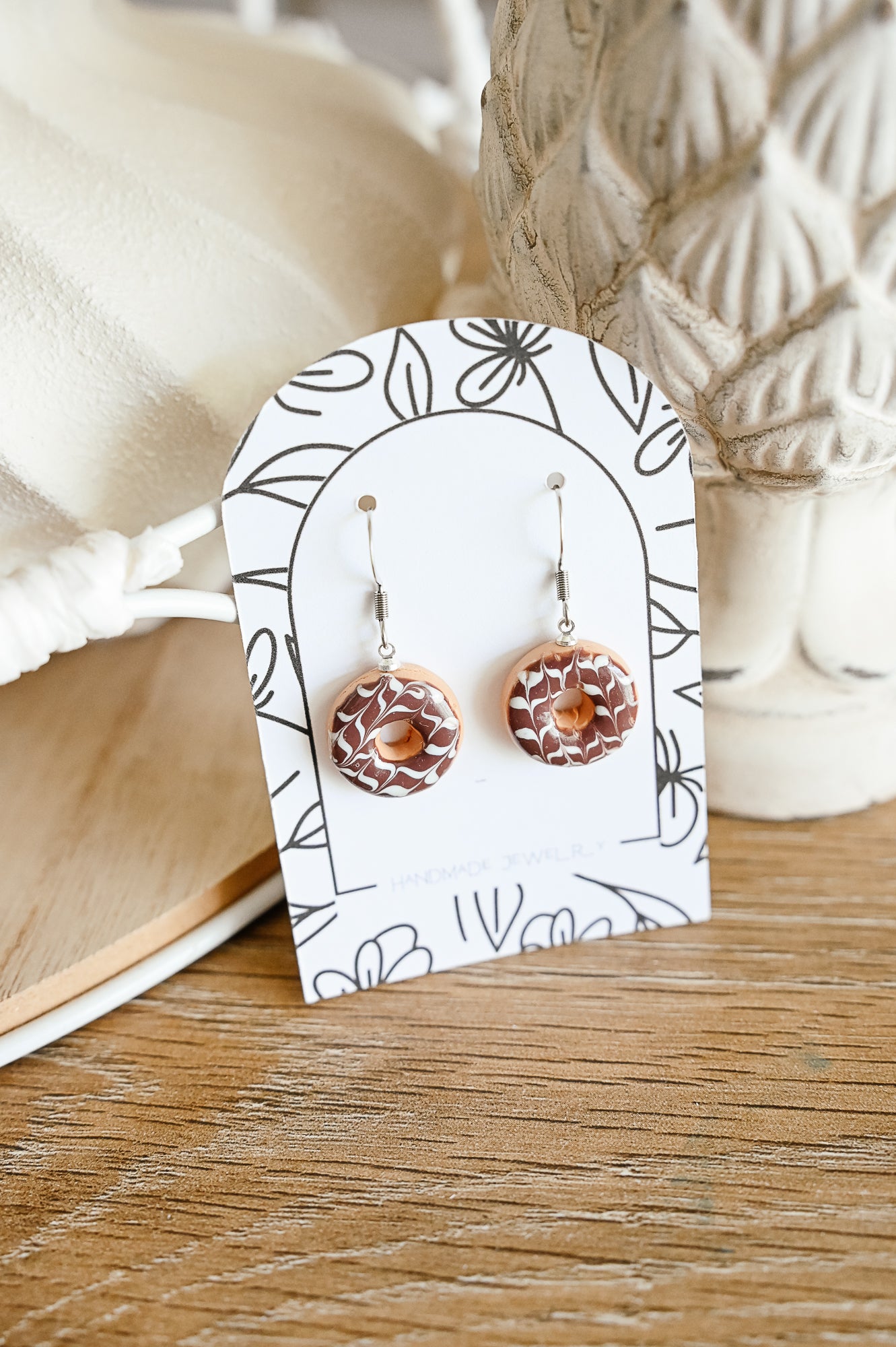DN2 Donut Earrings – Cute Food Jewelry – Polymer Clay Dangles – Chocolate Strawberry Vanilla – Kawaii Dessert Gift, Teens, Kids, Hypoallergenic