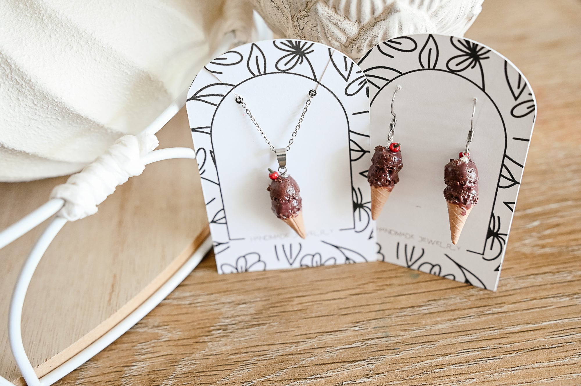 IC3 NECKLACE Ice Cream Inspired Earrings, Lightweight Handmade Polymer Clay Jewelry, Pink, Fun gifts for her