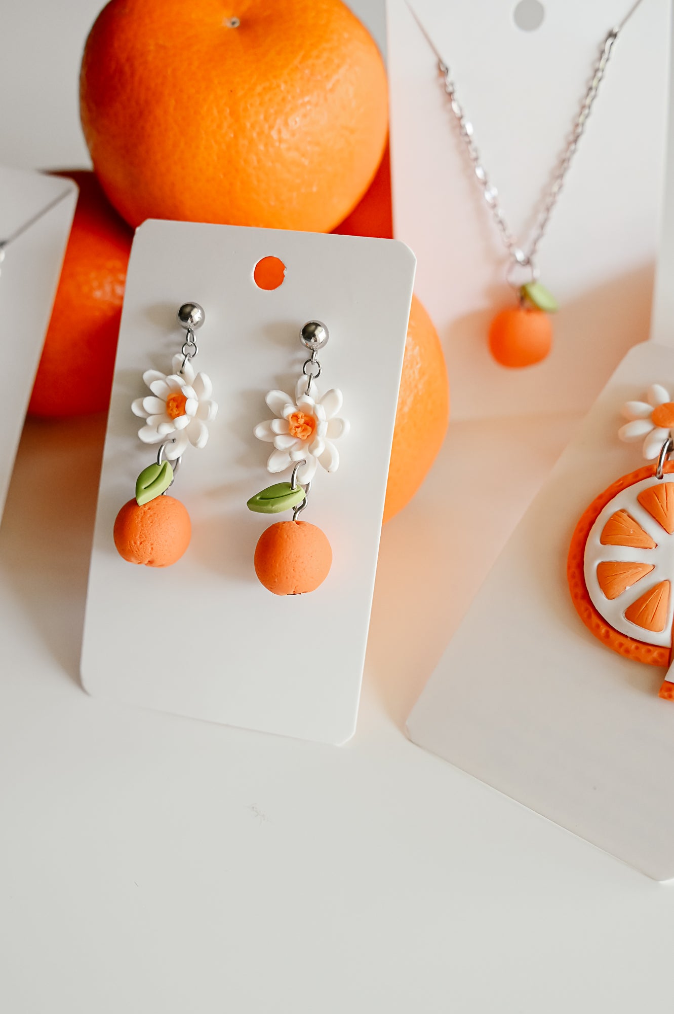 FR13 Fruit Floral Inspired Earrings - Orange, Lightweight Statement Jewelry, Boutique Gift for Her