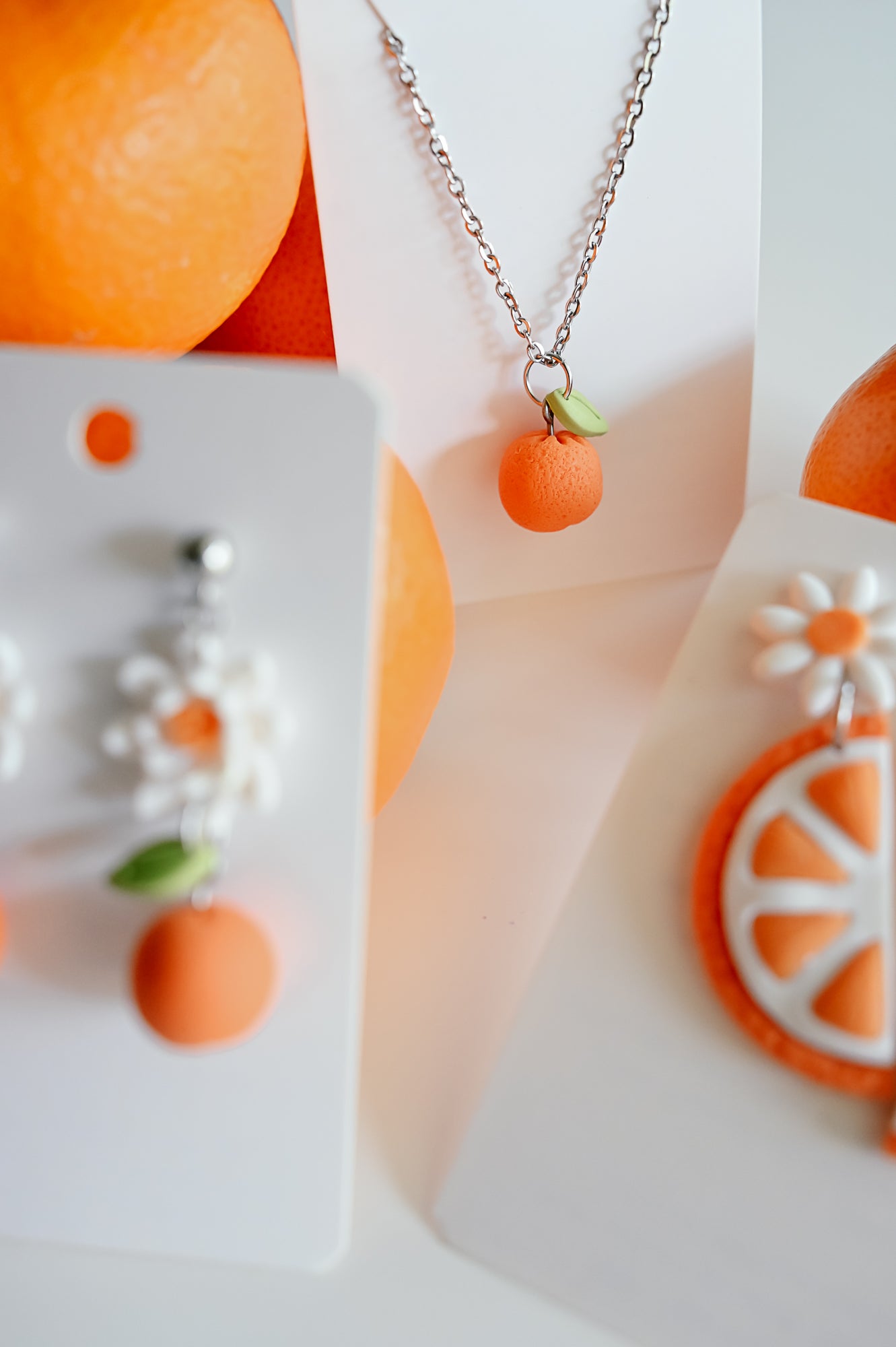 FR13 Fruit Floral Inspired Earrings - Orange, Lightweight Statement Jewelry, Boutique Gift for Her