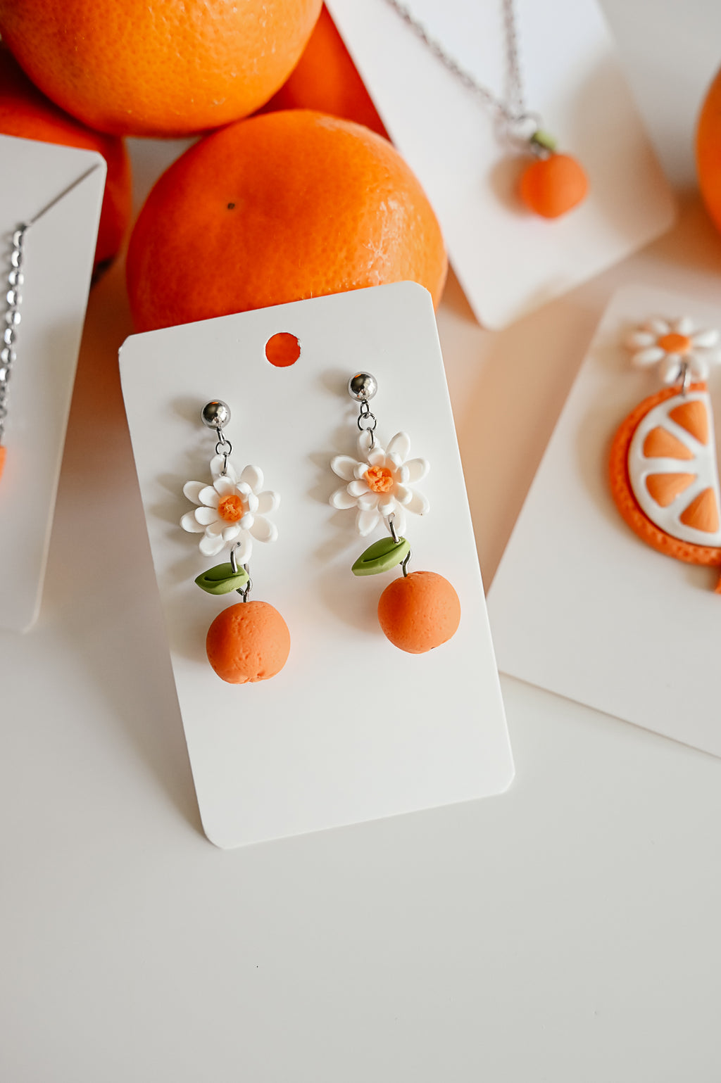 FR13 Fruit Floral Inspired Earrings - Orange, Lightweight Statement Jewelry, Boutique Gift for Her