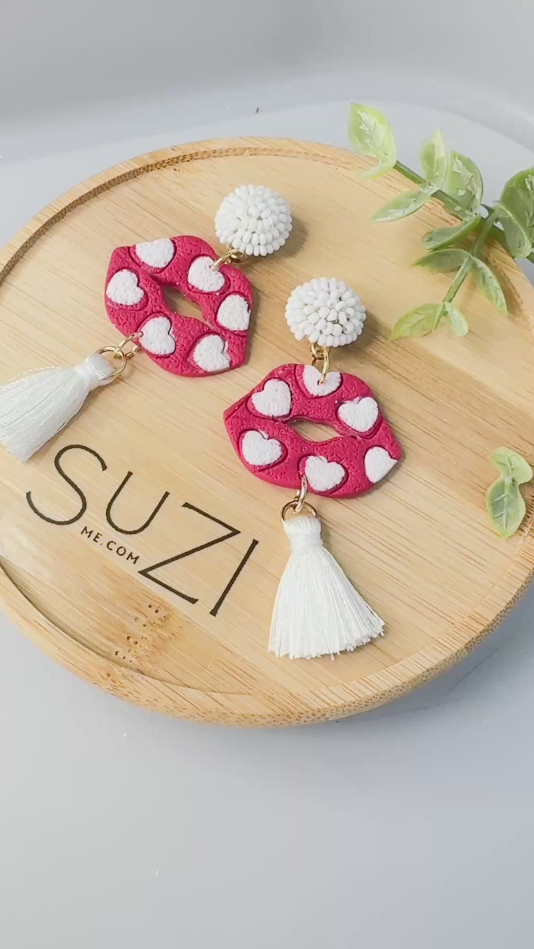 L16 Heart Inspired Earrings, Handmade Polymer Clay Jewelry, Neutral Soft Tones, Red
