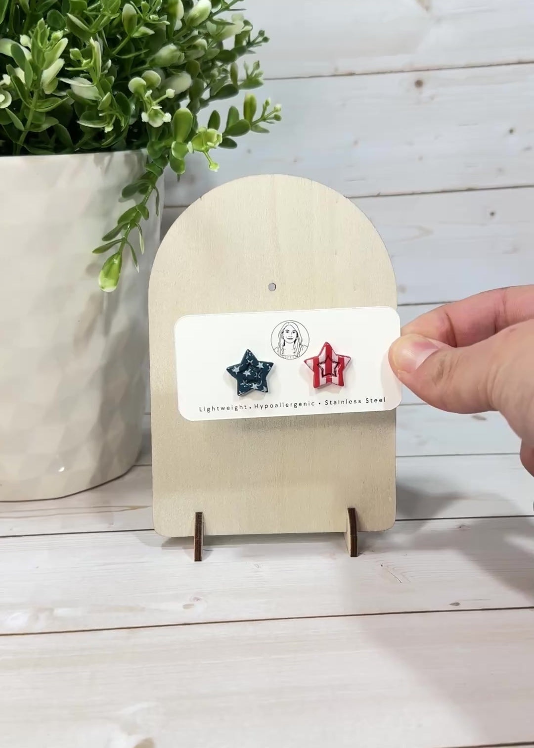 FSS24 Americana Red White and Blue Stars & Stripes STUD | Patriotic Handmade Polymer Clay Hypoallergenic | 4th of July