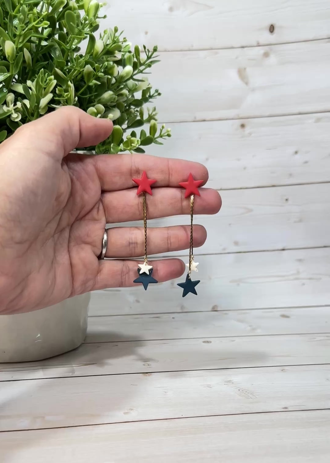 FSS20 Americana Red White and Blue Stars & Stripes Earrings | Patriotic Handmade Polymer Clay Hypoallergenic | 4th of July