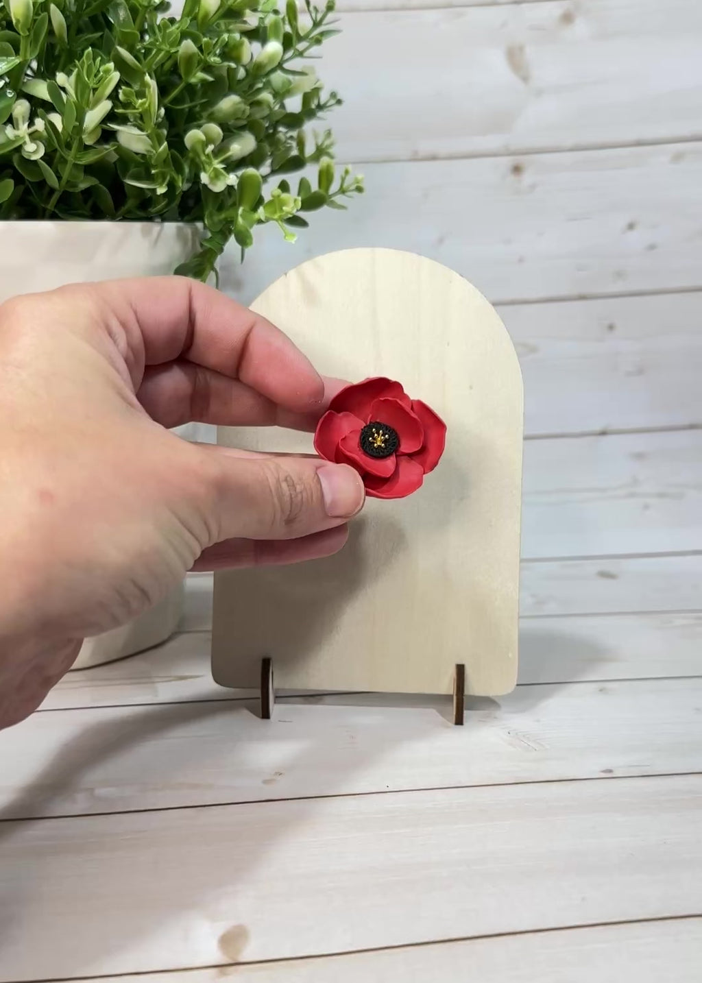 FSS2 Americana Poppy Flower Red Brooch Pin | Patriotic Handmade Polymer Clay | Memorial Day